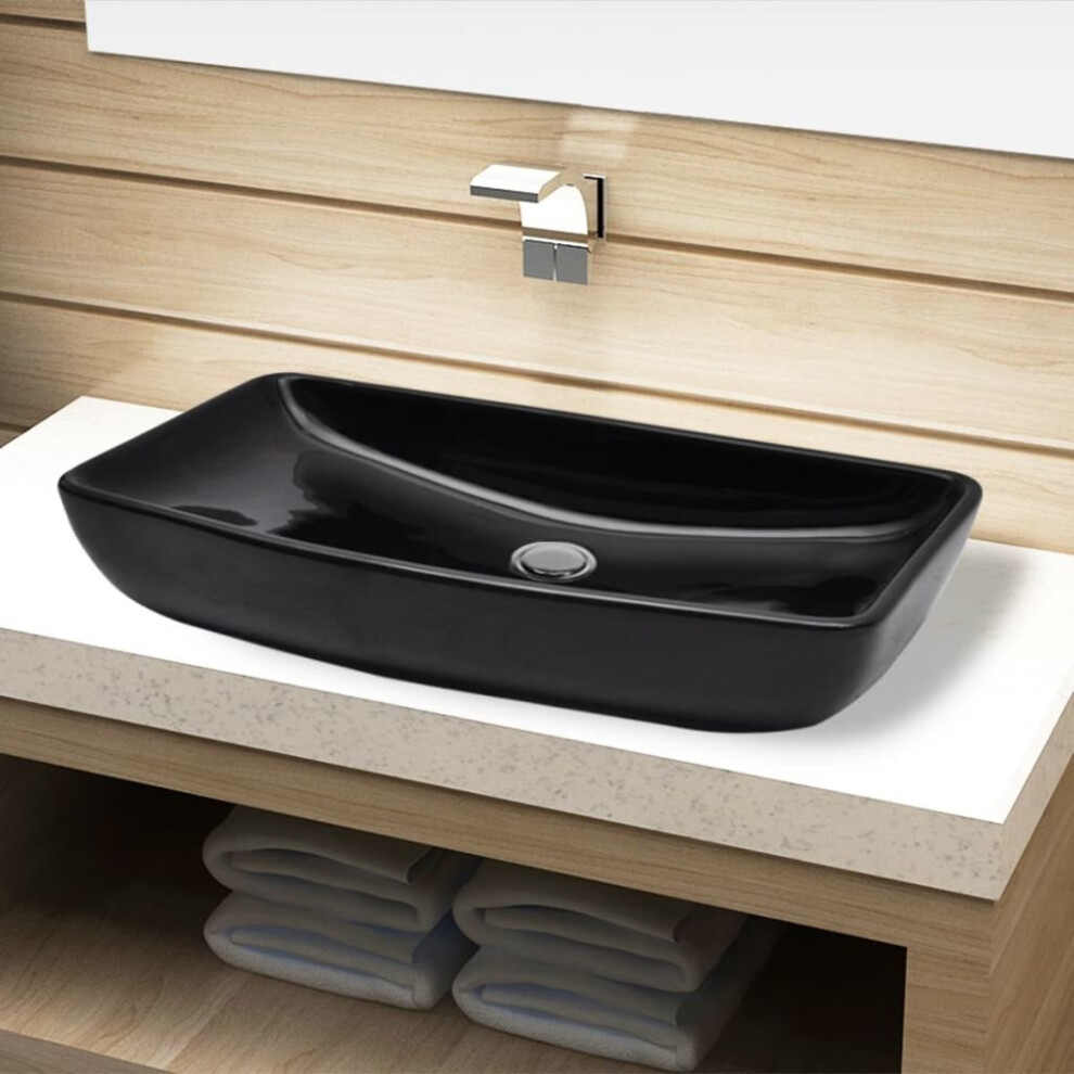 vidaXL Ceramic Bathroom Sink Basin Black Rectangular Above Counter Washroom