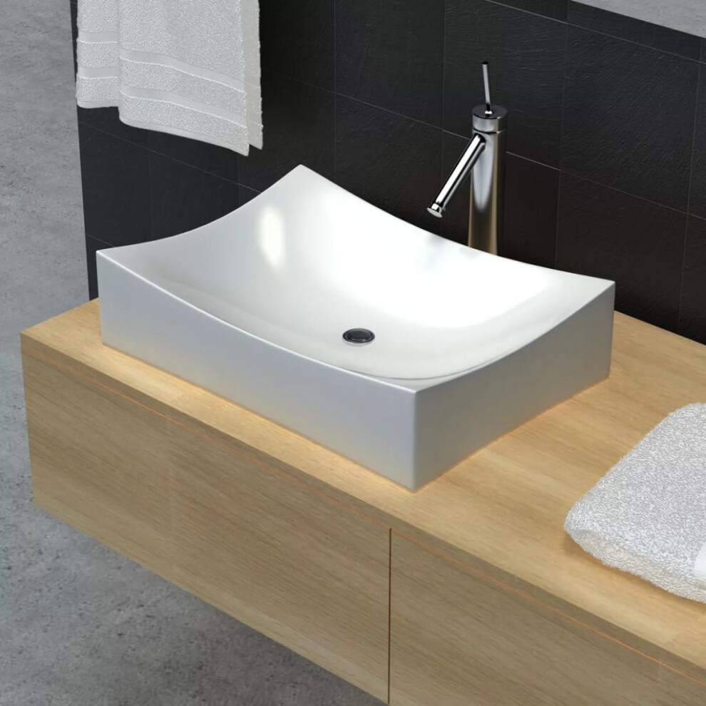 vidaXL Bathroom Ceramic Porcelain Sink Art Basin White High Gloss Fixture