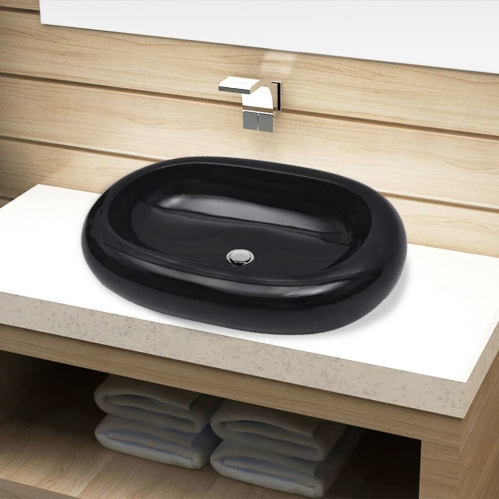 vidaXL Ceramic Bathroom Sink Basin Black Oval Counter Top Washroom Powder Room