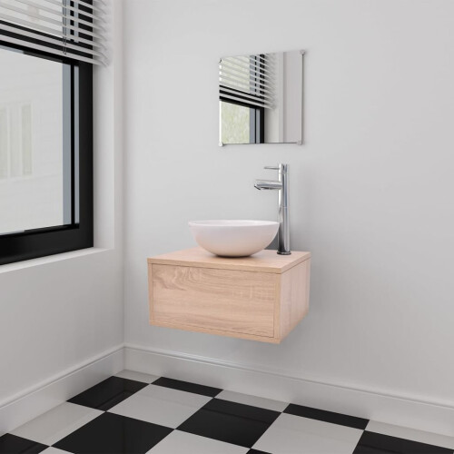 VidaXL vidaXL 3-tlg. Badmöbel und Waschbecken Set Beige