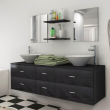 vidaXL Bathroom and Basin Set 7 Piece Black Cabinet Mirror Vanity Cabinet