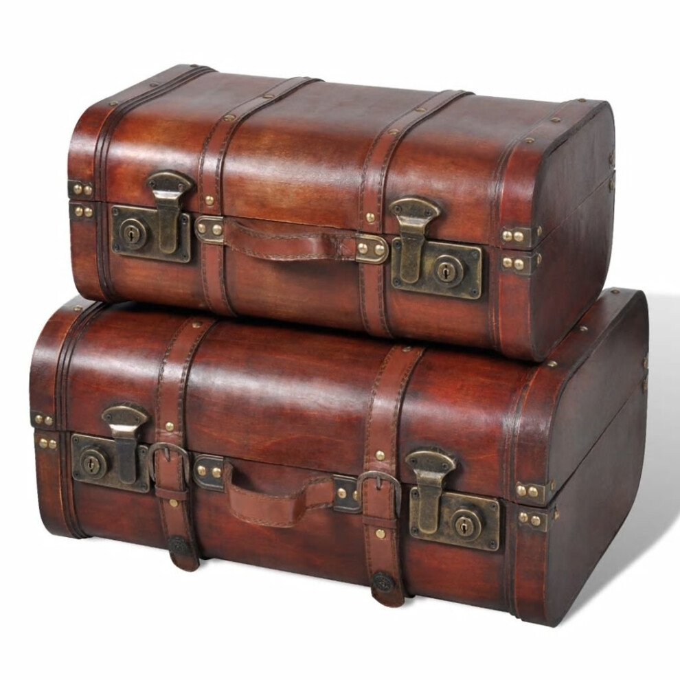 vidaXL 2x Wooden Treasure Chest Vintage Brown Storage Box Ottomans Trunk Bench