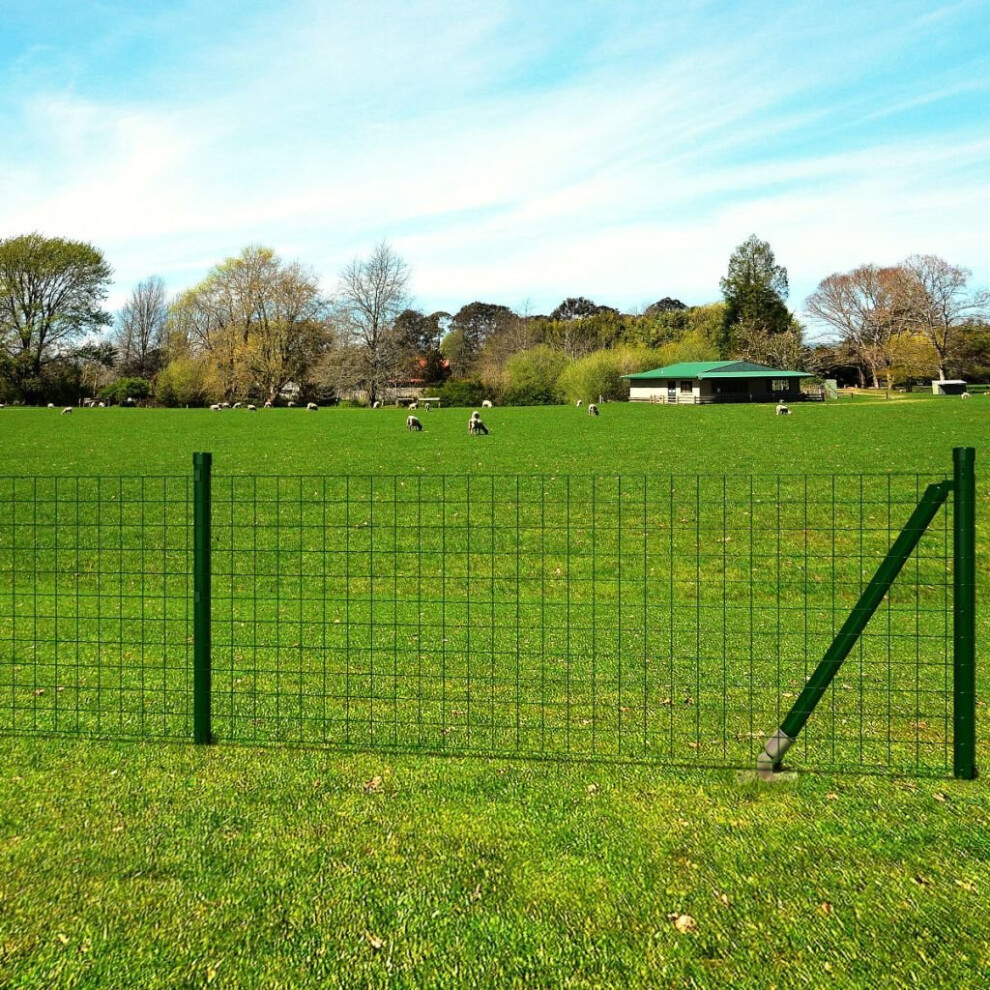 vidaXL Euro Fence Set with Ground Spikes 10x1.5m Steel Green Panel Barrier