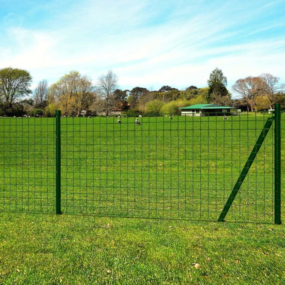 vidaXL Outdoor Garden Euro Fence Panel Barrier Set with Ground Spike Steel Green