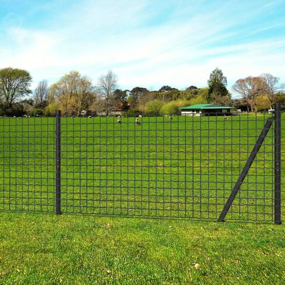 vidaXL Euro Fence Set with Ground Spikes 10x0.8m Steel Grey Garden Border