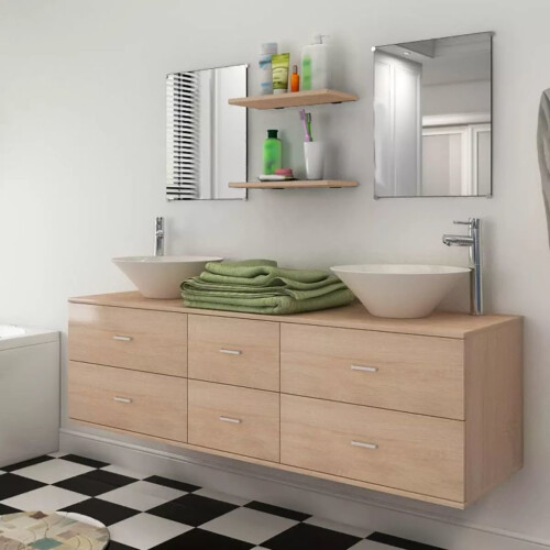 VidaXL vidaXL 7-tlg. Badmöbel und Waschbecken Set Beige