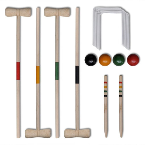 VidaXL 4 Player Wooden Croquet Set Outdoor Lawn Garden Family Game Childrens Kids