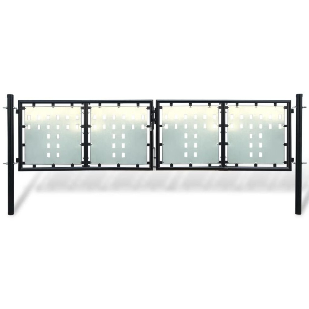 vidaXL Double Door Fence Gate 300x150cm Black with Lock Patio Barrier Entryway