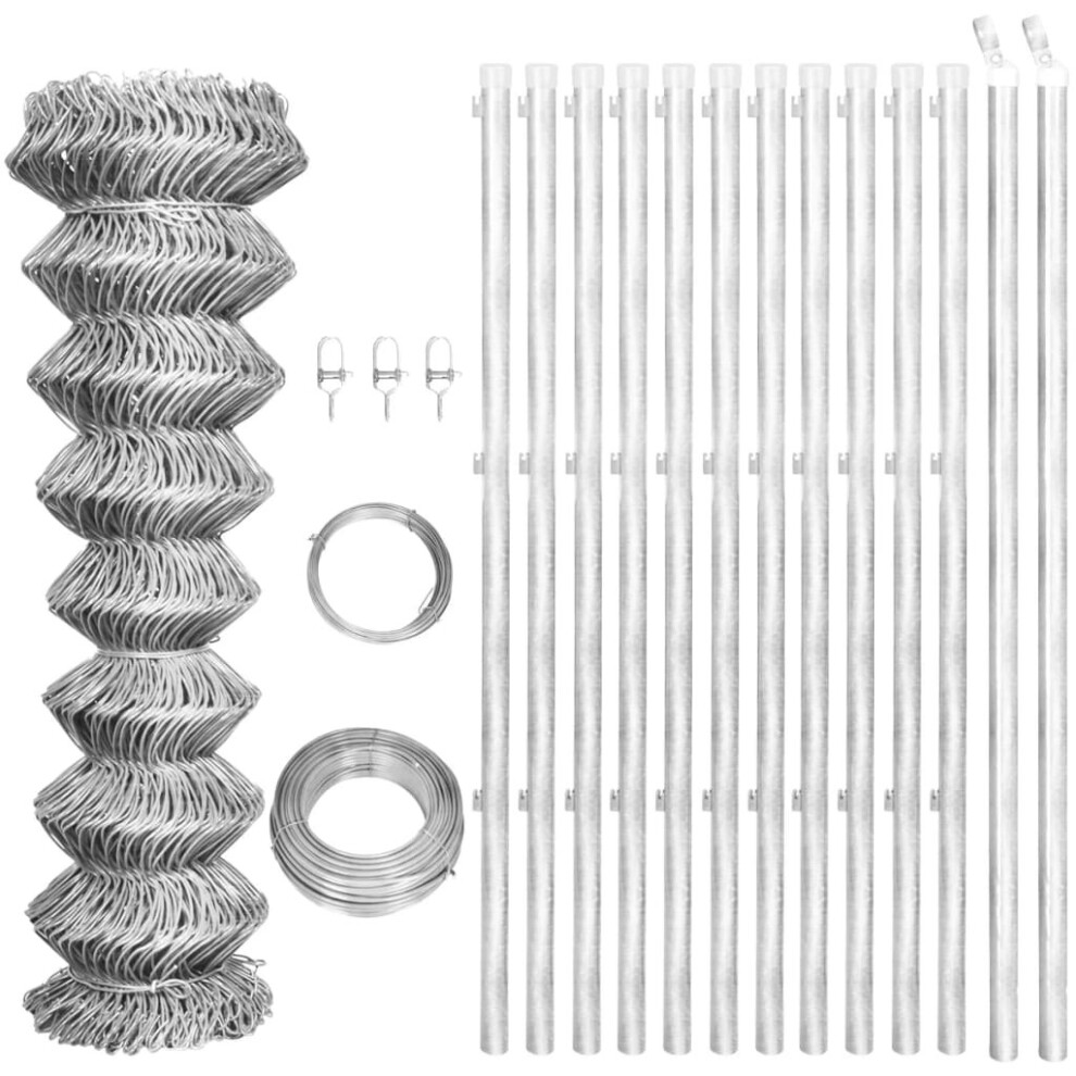 vidaXL Galvanised Chain Link Fence 25x1m With Posts Garden Fencing Barrier