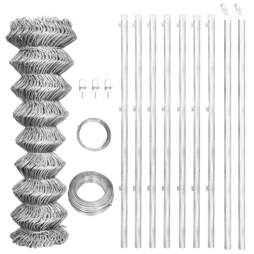 vidaXL Galvanised Chain Link Fence 15x0.8m with Posts Garden Fencing Barrier