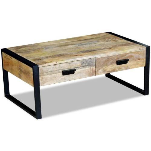 VidaXL vidaXL Solid Mango Wood Coffee Table with 2 Drawers 100x60x40cm Living Room