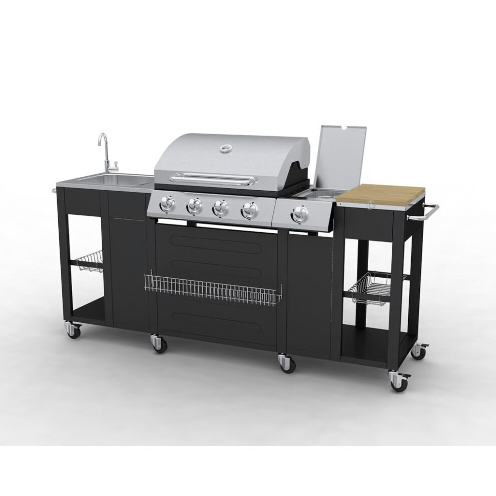 Vidaxl Outdoor Kitchen Barbecue Montana 4 Burner Grill Garden Kitchen Silver