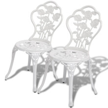 vidaXL 2 pcs Bistro Chairs Outdoor Patio Dining Chairs White Cast Aluminium