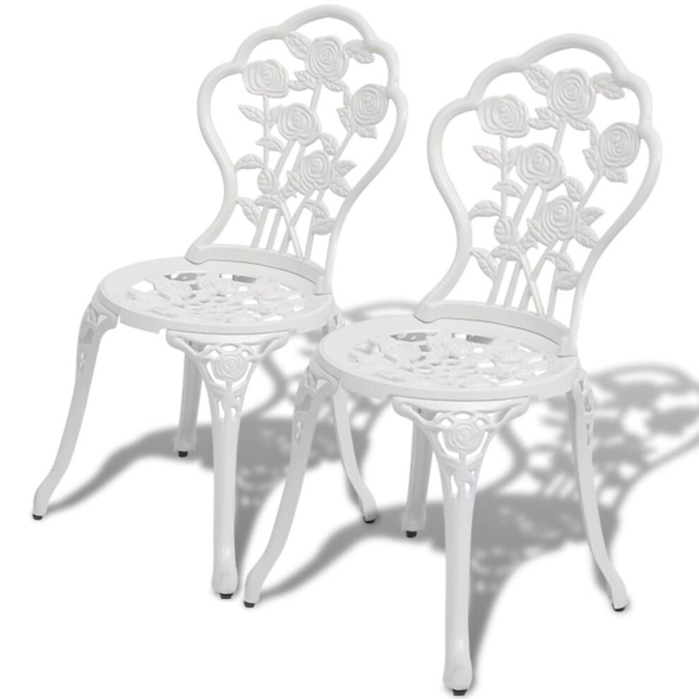 vidaXL 2 pcs Bistro Chairs Outdoor Patio Dining Chairs White Cast Aluminium