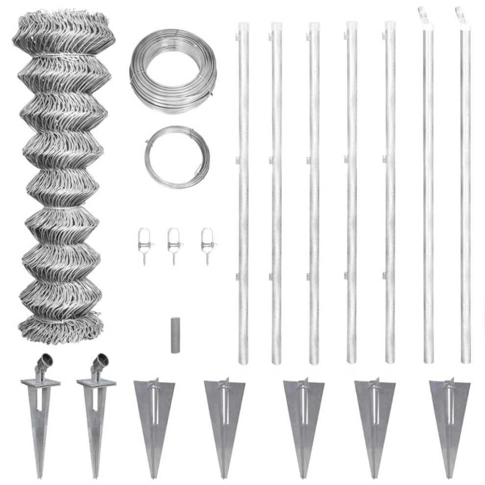 vidaXL Galvanised Chain-Link Fence with Anchor Spike for Post 15x1.5m Barrier