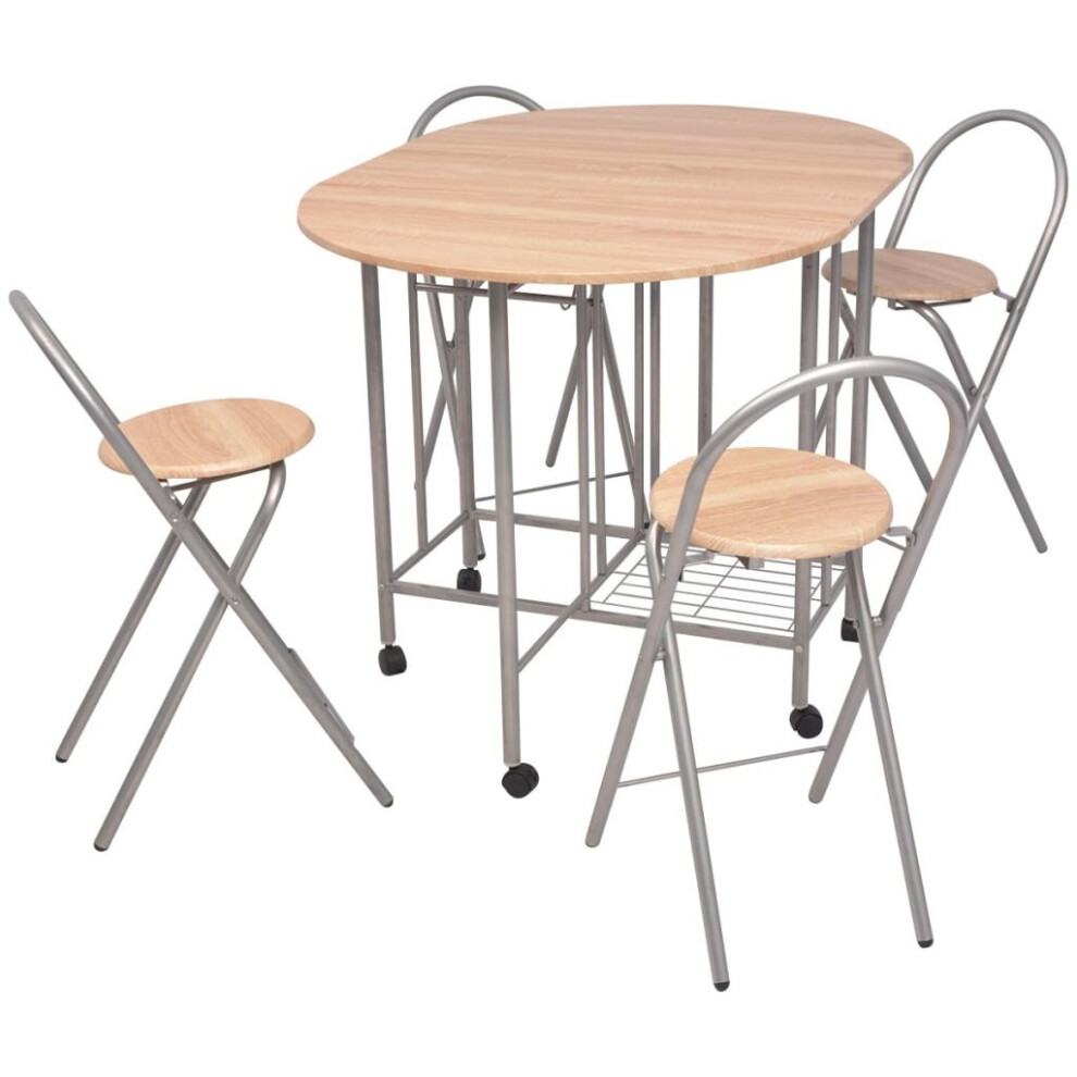 vidaXL Folding Dining Set 5 Pieces MDF Oak Table and Chairs Kitchen Furniture