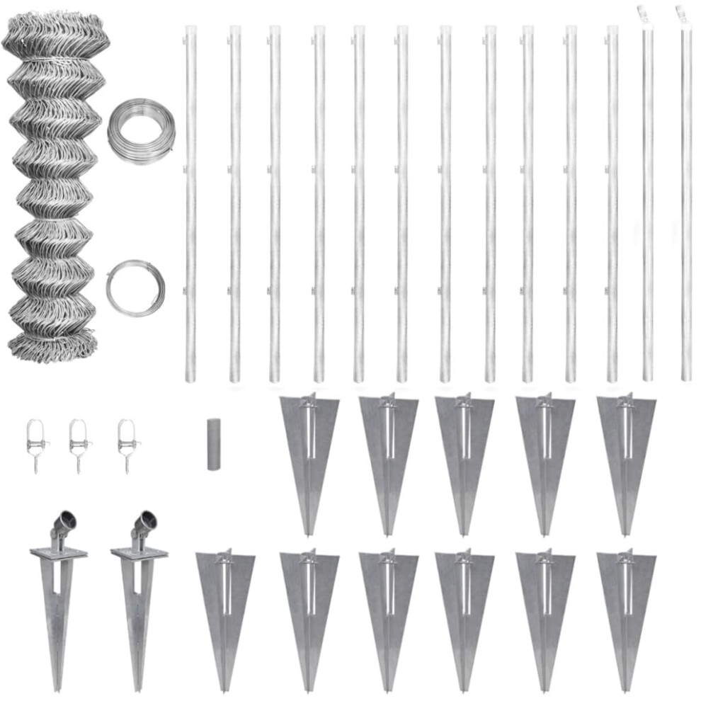 vidaXL Galvanised Chain-Link Fence with Anchor Spike for Post 25x1.5m Barrier