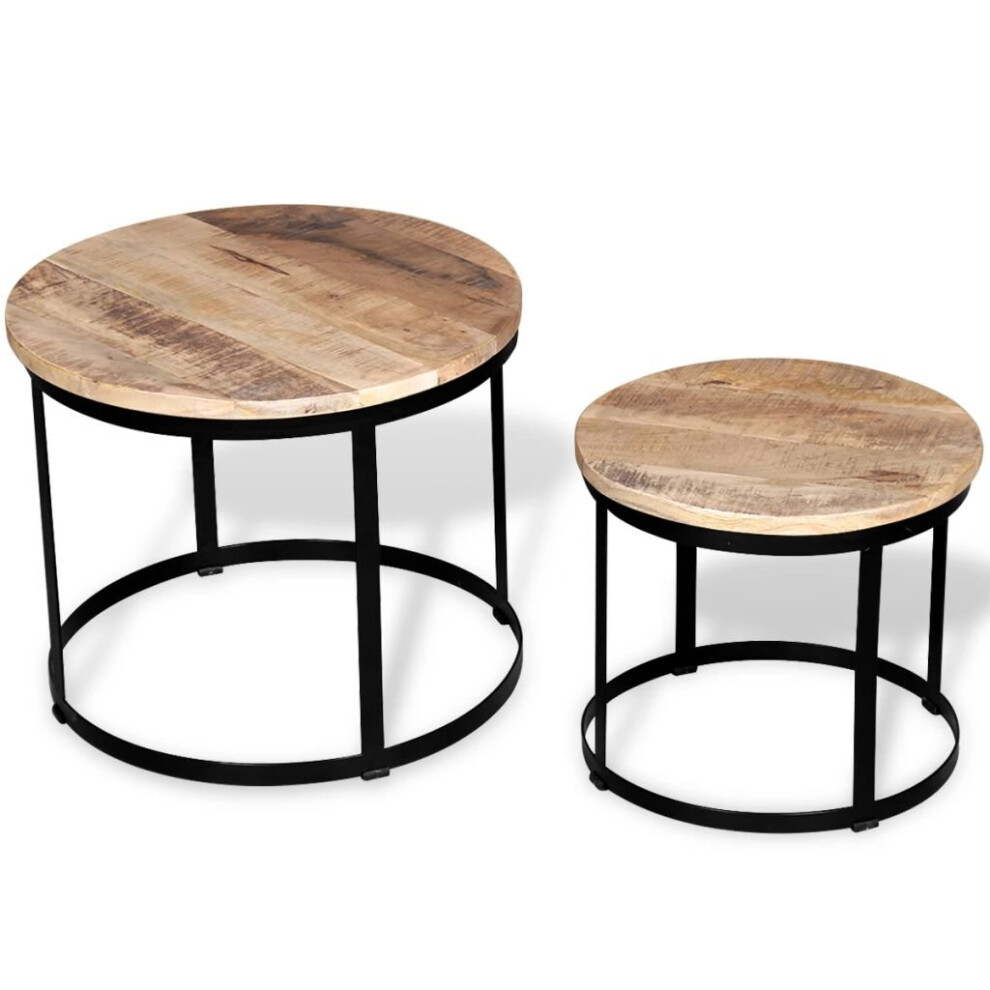 vidaXL Two Piece Coffee Side Couch Table Set Rough Mango Wood Round 40 cm/50 cm