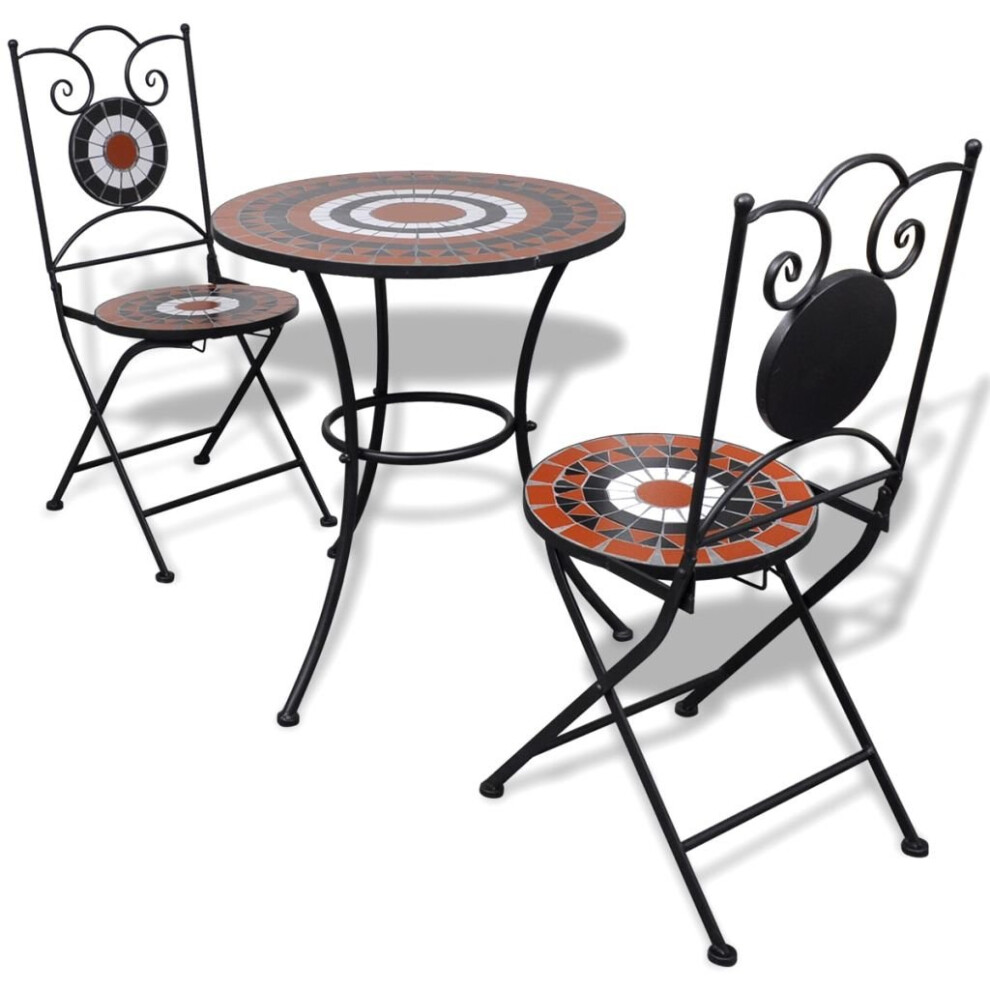 Mosaic Bistro Table 60 cm with 2 Chairs Terracotta / White