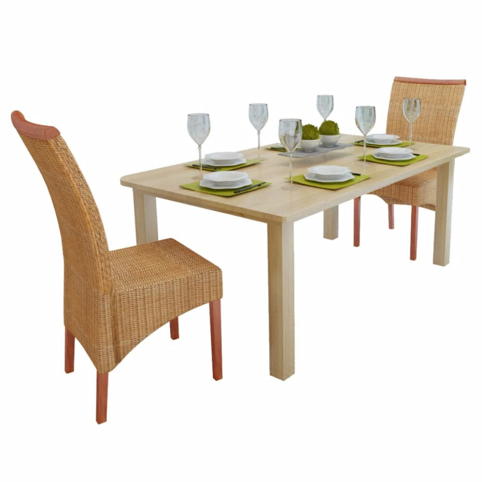vidaXL 2x Dining Chairs Rattan Brown Handwoven Home Kitchen Furniture Seats