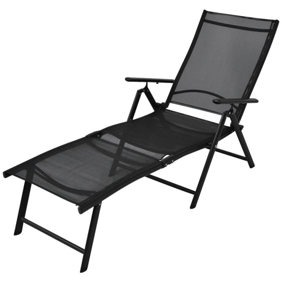 vidaXL Folding Sun Lounger Aluminium 178x63.5x96 cm Black Outdoor Garden Bed