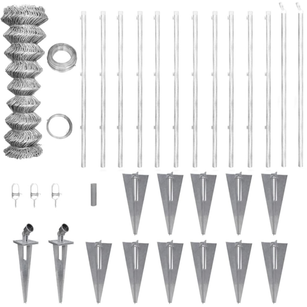 vidaXL Galvanised Chain-Link Fence with Anchor Spike for Post 25x1.25m Barrier