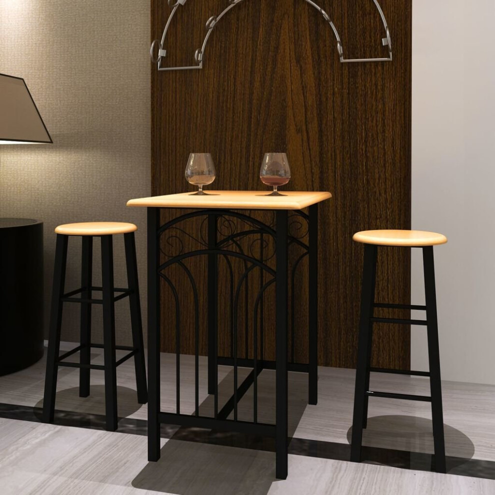 vidaXL Breakfast/Dinner Table Dining Set Tan Wood with Black Steel Home Chairs