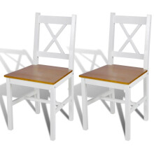 vidaXL 2x Dining Chairs Wood White and Natural Colour Kitchen Furniture Seat