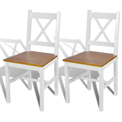 VidaXL vidaXL 2x Dining Chairs Wood White and Natural Colour Kitchen Furniture Seat