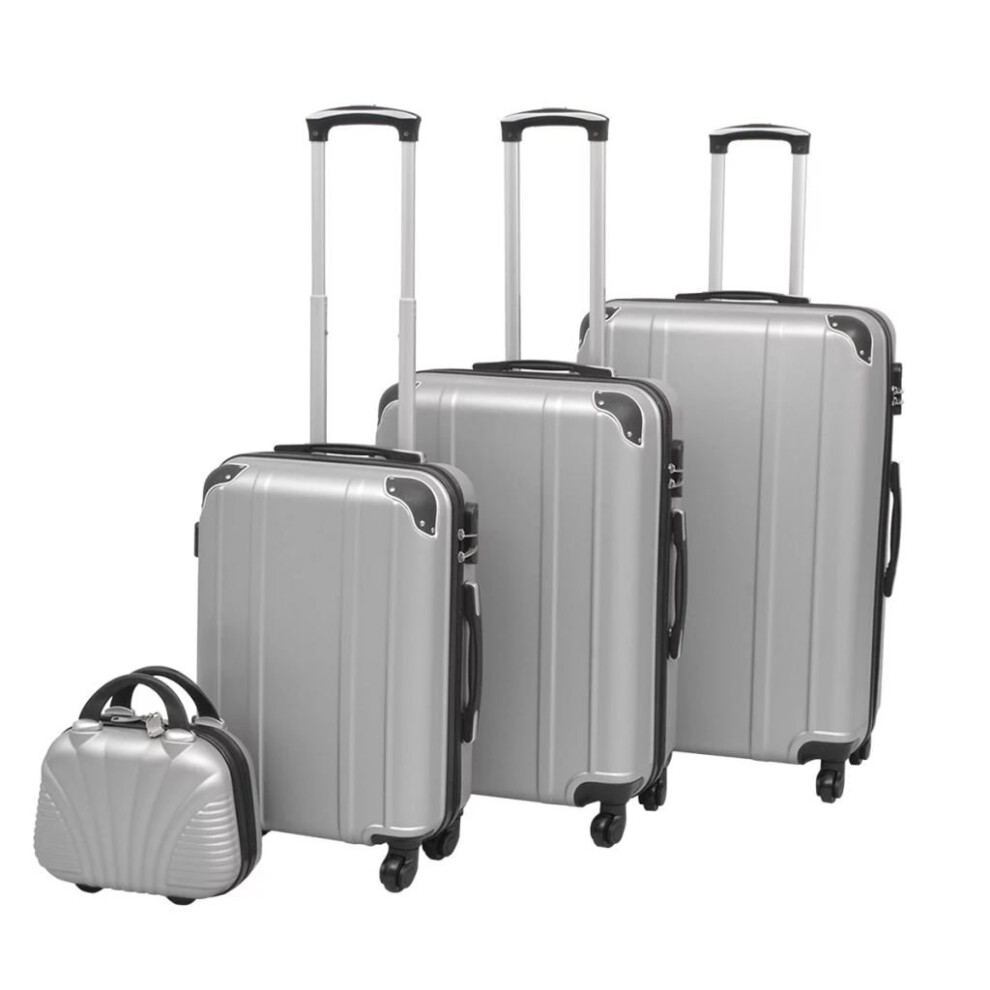 vidaXL 4 Piece Hardcase Trolley Set Silver Travel Suitcase Luggage Bag Cabin