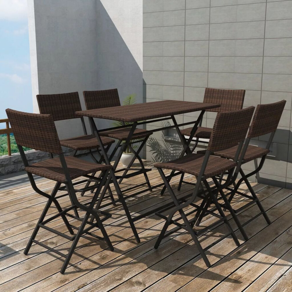 vidaXL Folding Outdoor Dining Set 7 Piece Steel Poly Rattan Brown Table Chairs