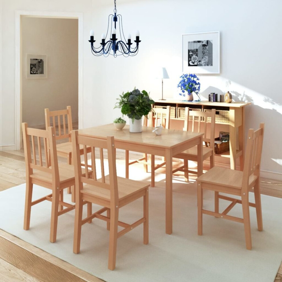 7 Piece 1 Dining Table and 6 Chairs Set Kitchen Home Furniture Modern Pinewood
