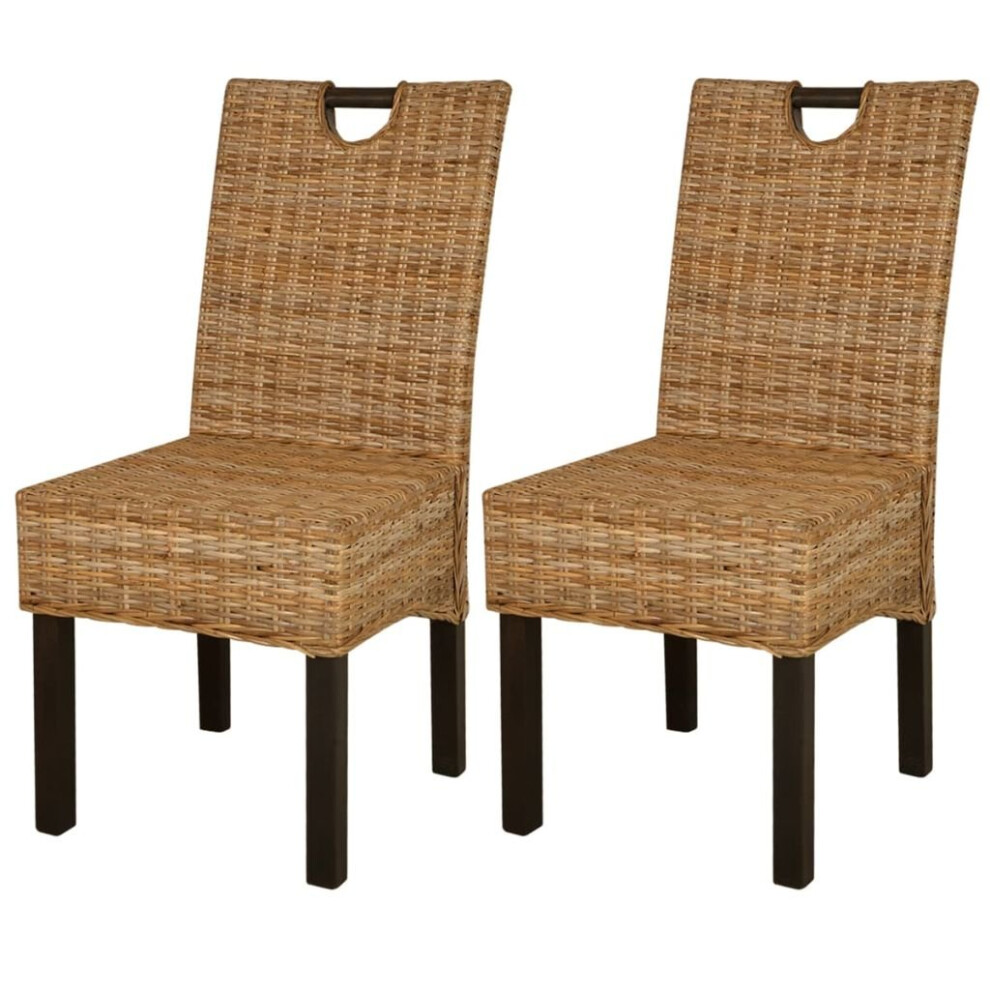 vidaXL 2x Dining Chairs Kubu Rattan Mango Wood Home Kitchen Furiniture Seat