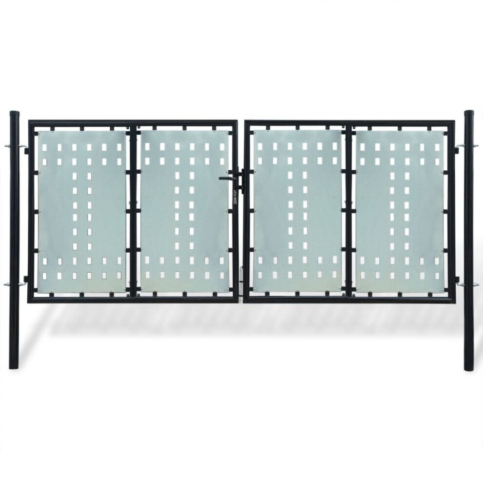 vidaXL Double Door Fence Gate 300x175cm Black with Lock Patio Barrier Entryway