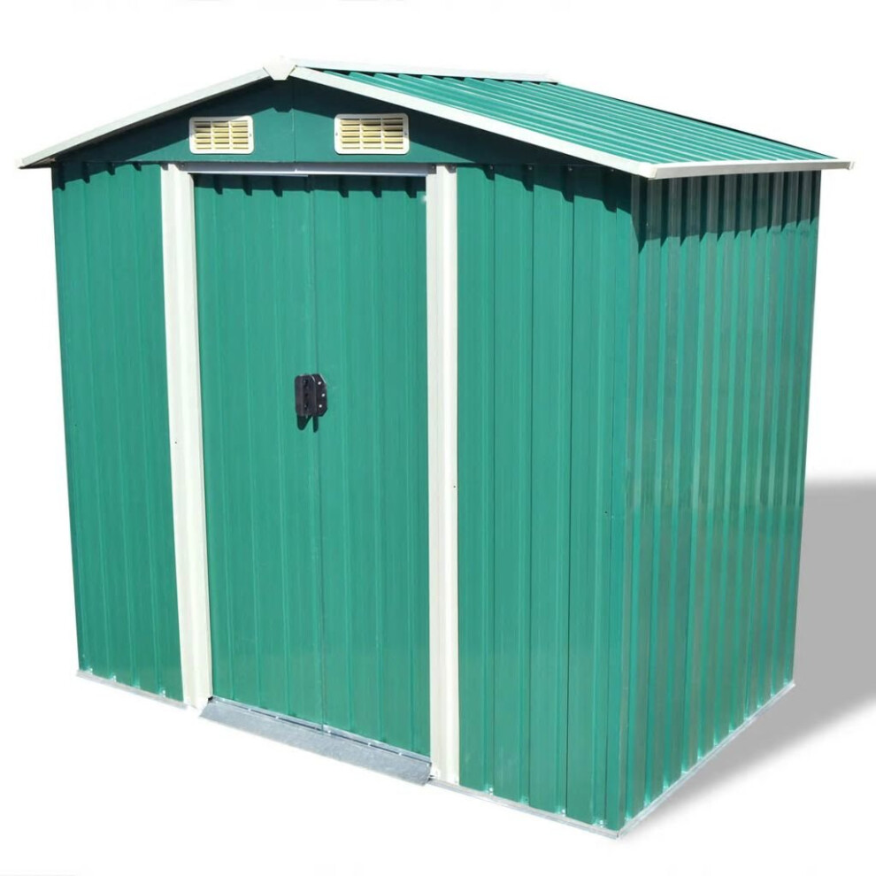 vidaXL Garden Storage Shed Green Metal 204x132x186cm Tool Organiser Cabin Room