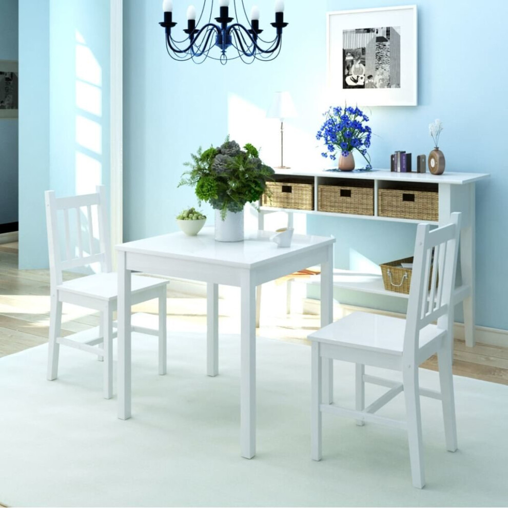 3 Piece 1 Dining Table and 2 Chairs Set Kitchen Home Furniture Pinewood White