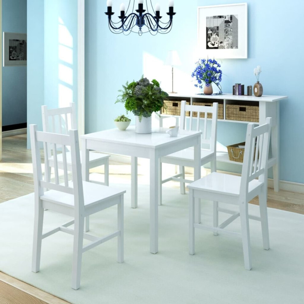 5 Piece 1 Dining Table And 4 Chairs Set Kitchen Home Furniture Pinewood White