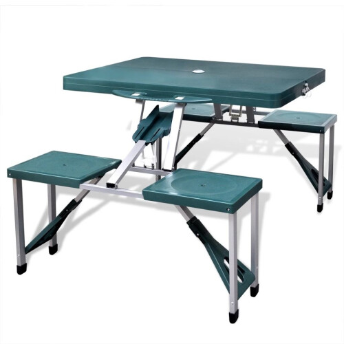 VidaXL vidaXL Foldable Camping Table Set with 4 Stools Aluminium Extra Light Green