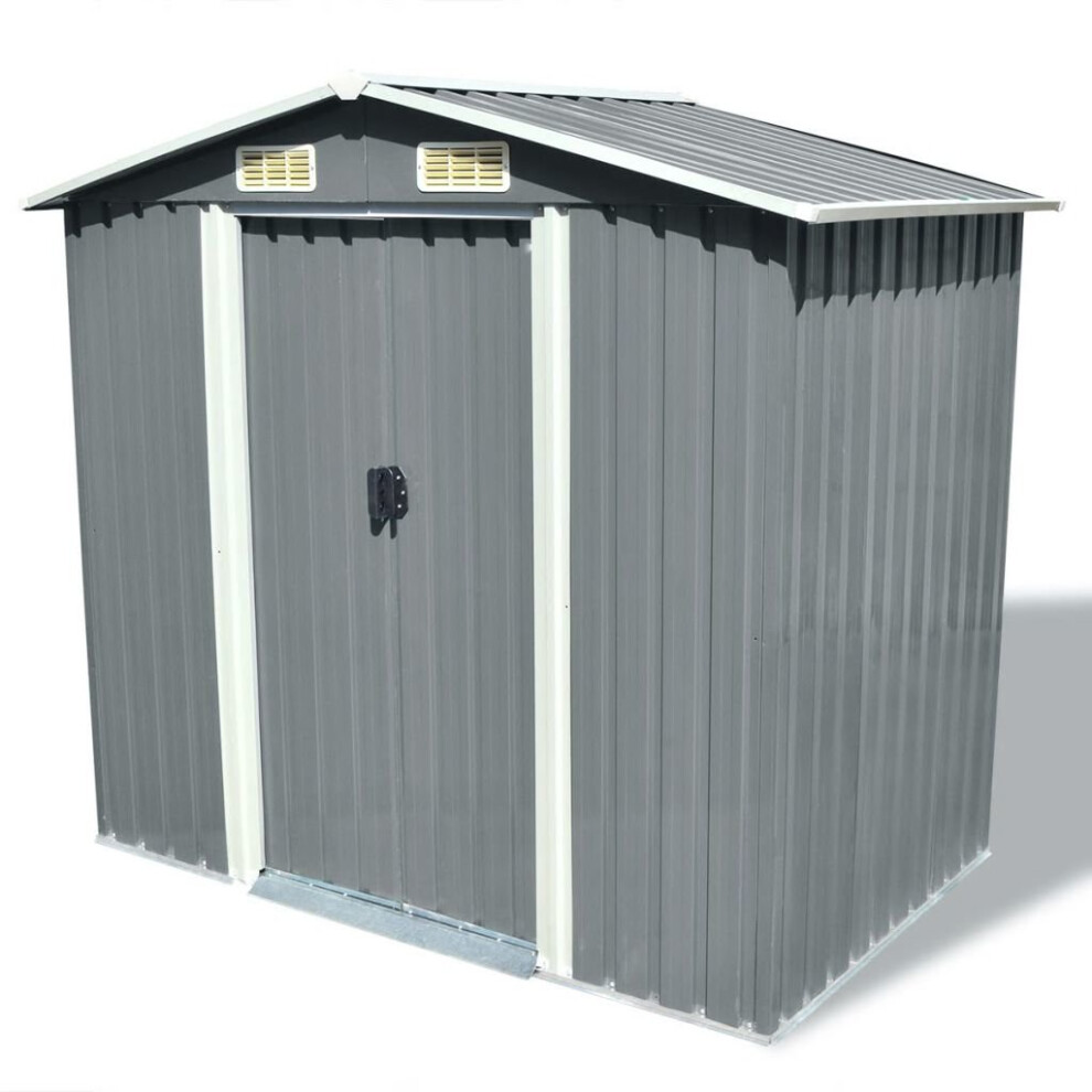 Vidaxl Garden Storage Shed Grey Metal 204X132x186cm Outdoor Tool Cabin Room