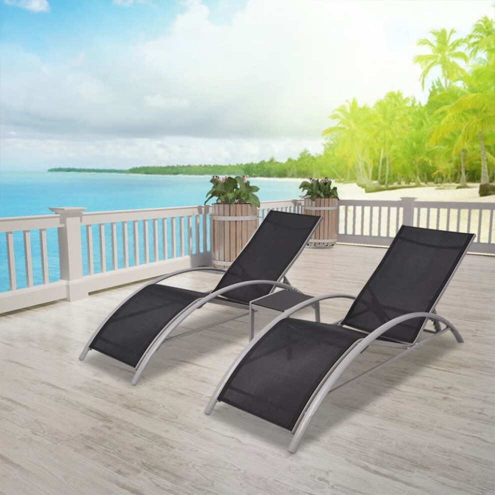 vidaXL Sun Lounger Set 3 Piece Aluminium Black With Table Patio Lounge Bed