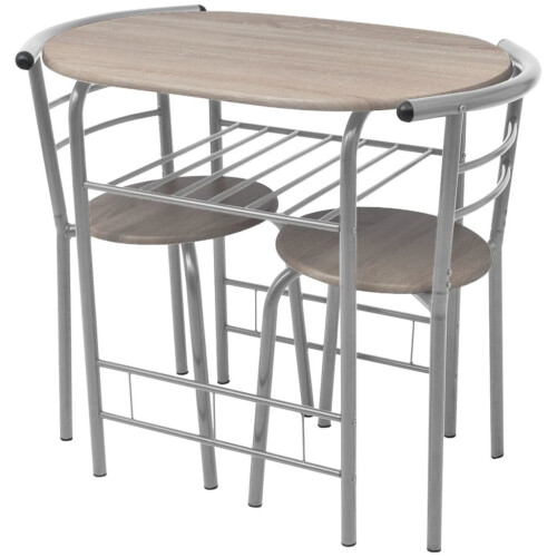 VidaXL vidaXL Breakfast Bar Set 3 Piece MDF Silver Kitchen Dining Room Table Stools