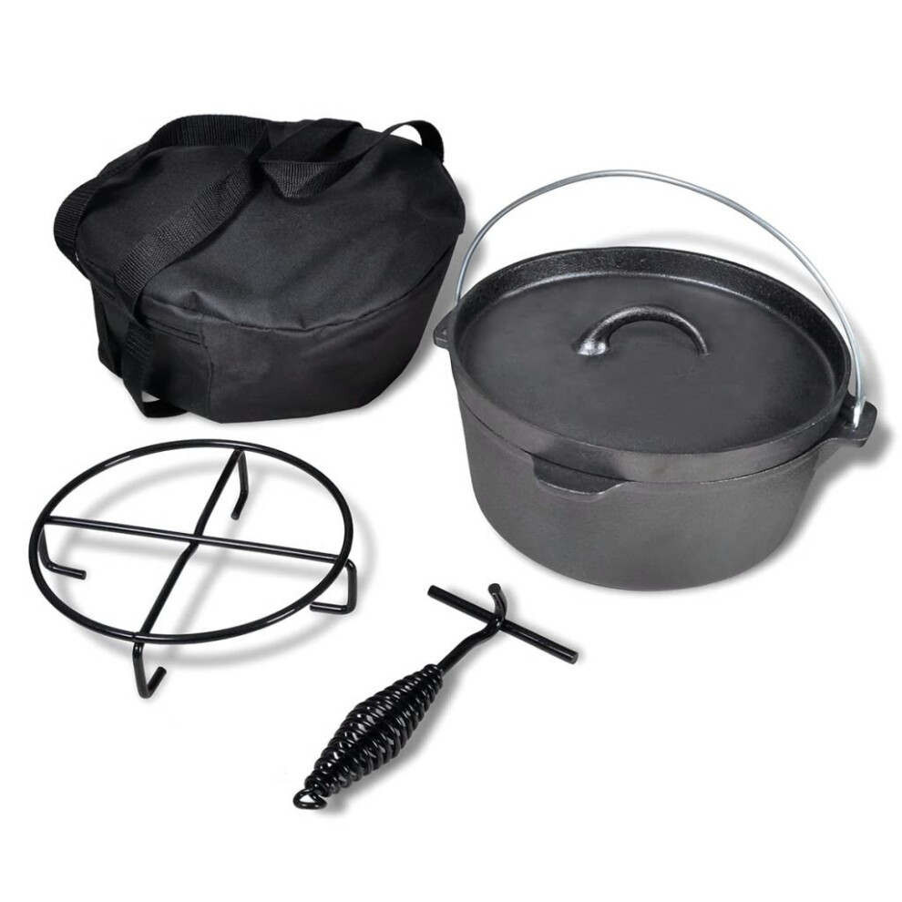 vidaXL Dutch Oven 4.2L with Lid Lifter Stand Bag Outdoor Camping Cooking Tool