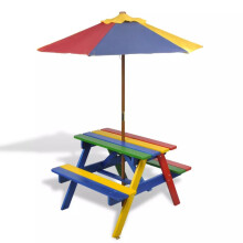 vidaXL Kids Picnic Table & Benches with Parasol Children Garden Picnic Seat