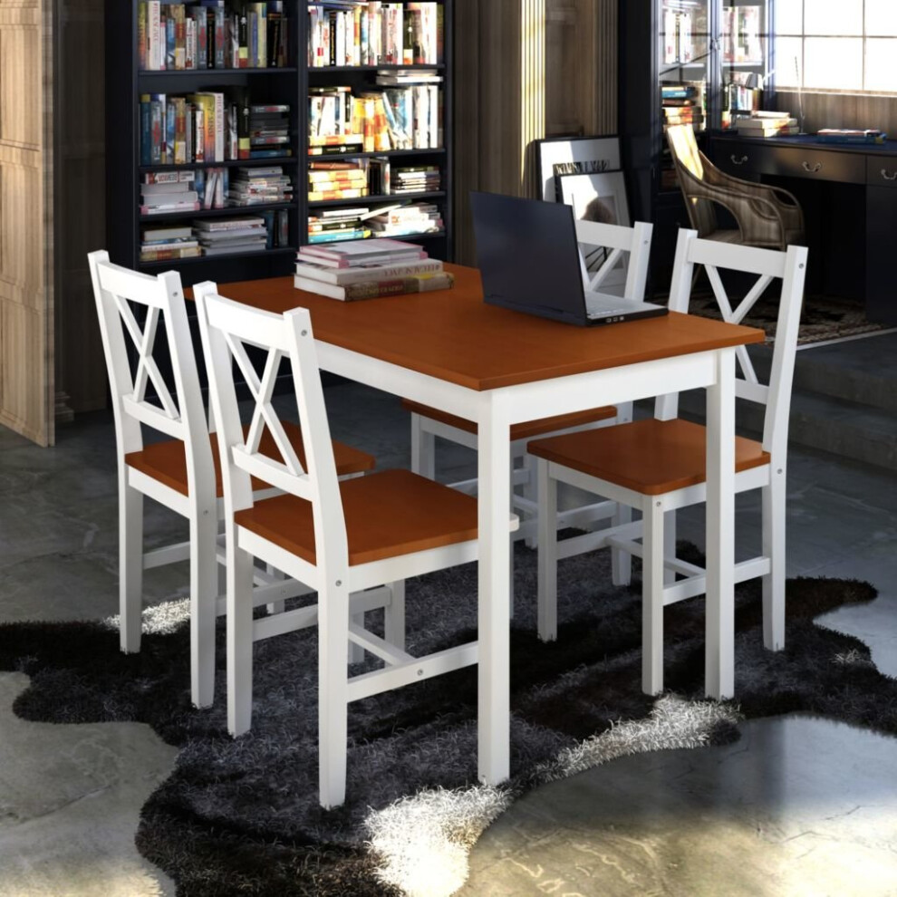 Vidaxl 5 Piece Dining Set Brown And White Home Kitchen Furniture Table Chairs