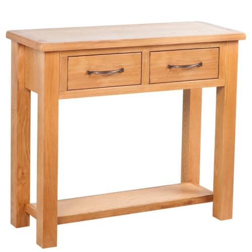 VidaXL vidaXL Solid Oak Wood Console Table 2 Drawers with Handles Brown Stand Desk