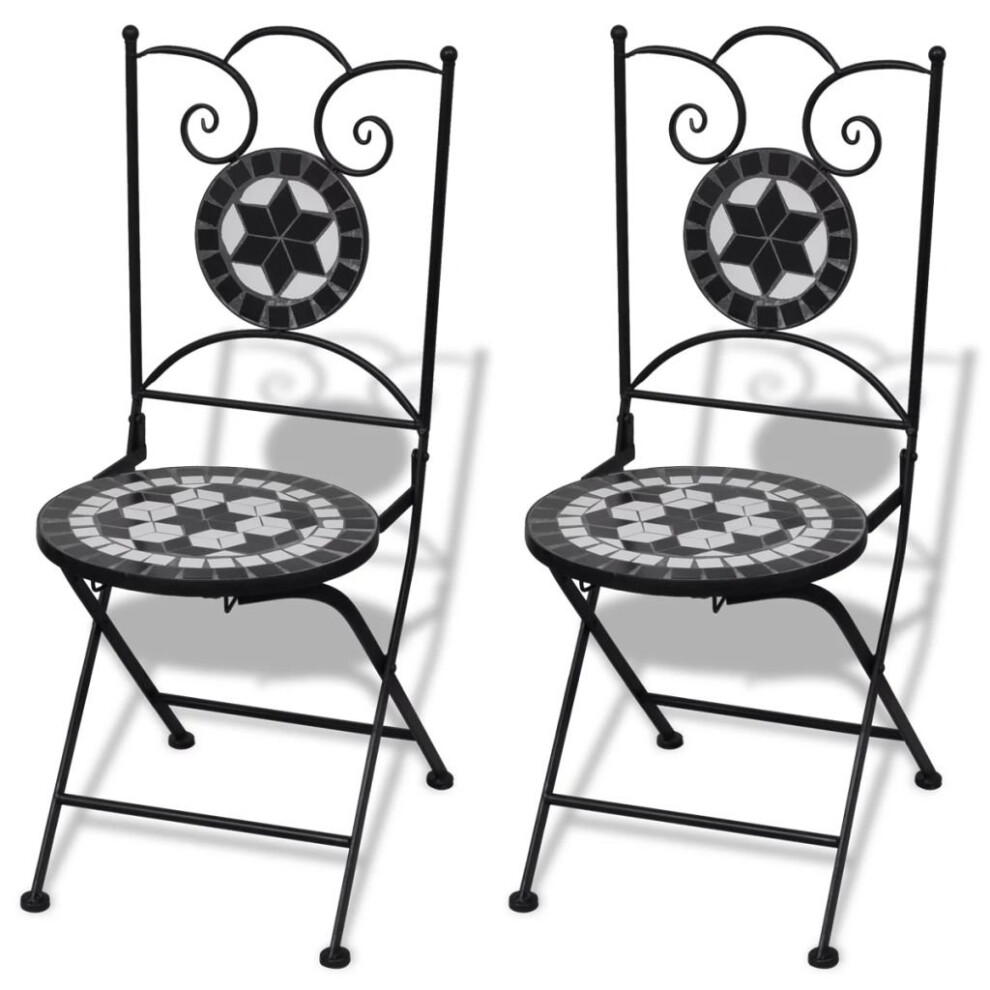 vidaXL 2x Mosaic Bistro Chairs Black and White Outdoor Garden Furniture Seat