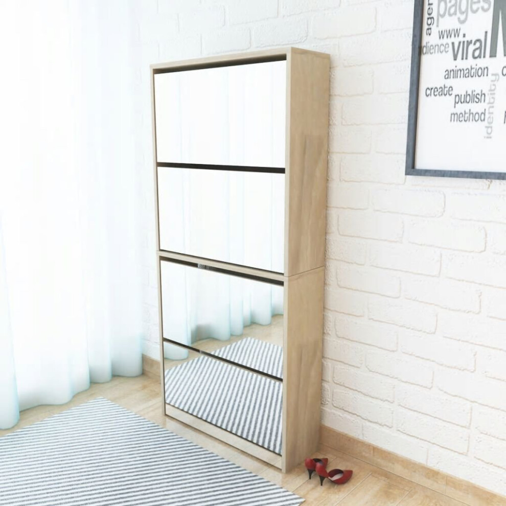 Vidaxl Shoe Cabinet 4-Layer Mirror Oak Organiser Rack Stand Shelf Furniture
