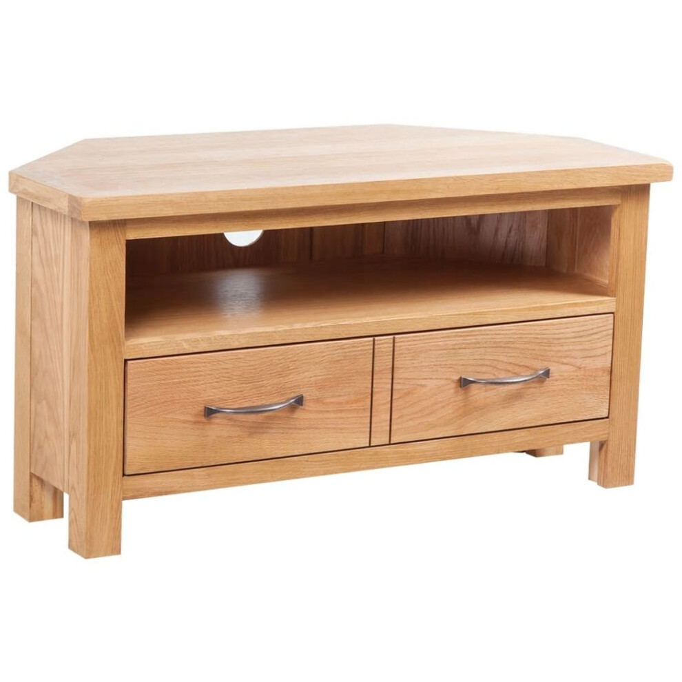 vidaXL Solid Oak Wood TV Cabinet 2 Drawers with Handles Brown HiFi Stand Unit