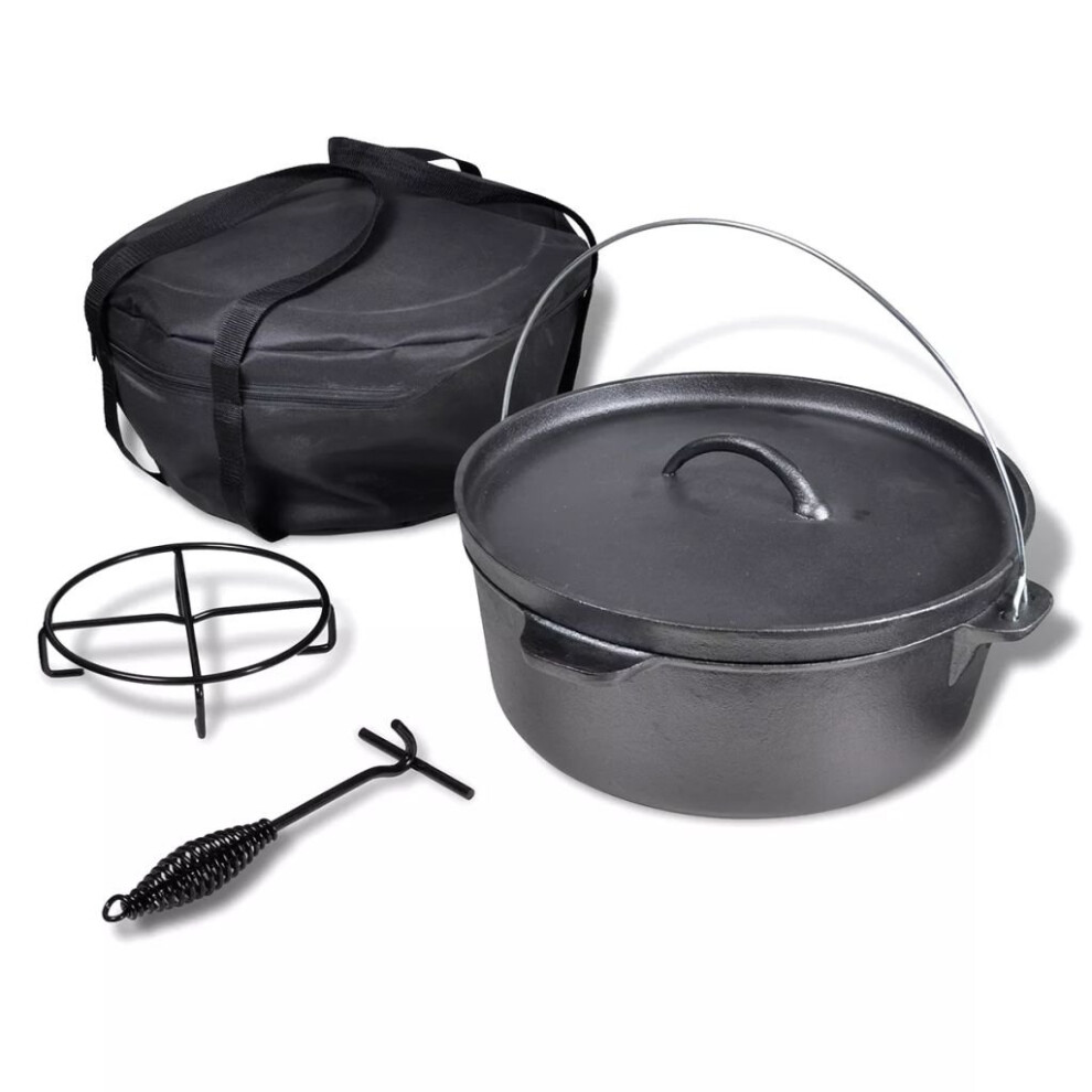 vidaXL Dutch Oven 11.3L with Lid Lifter Stand Bag Outdoor Camping Cooking Tool