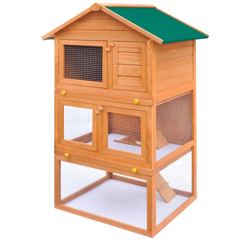 vidaXL Outdoor Rabbit Hutch 3 Layers Wood Small Animal House Pet Cage Habitat